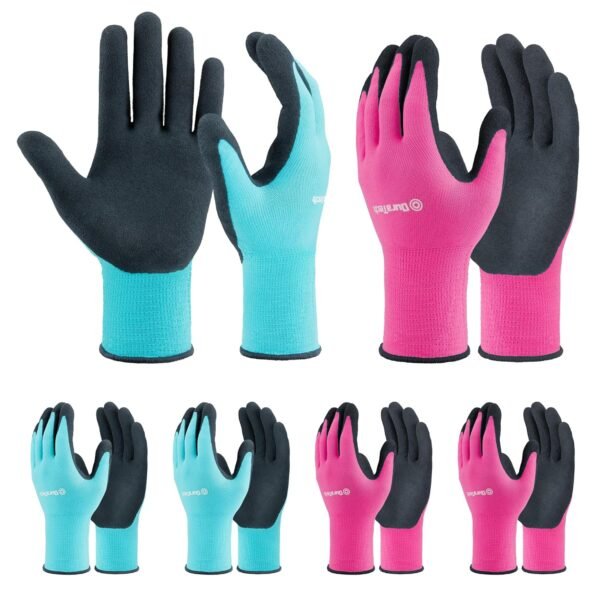 DURATECH 6 Pairs Garden Gloves, Work Gloves with Latex Coating, Pink & Blue, Medium, for Gardening, Yard Work