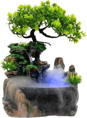 DYRABREST Indoor Relaxation Desktop Fountain Waterfall, Zen Meditation Rockery Crafts Indoor Waterfall with Automatic Pump and LED Light for Home Office Bedroom Desk Decoration (Style 1) (style1)