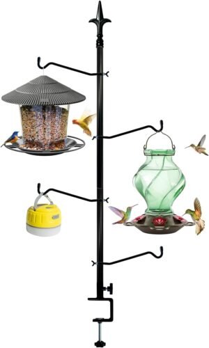 Deck Bird Feeder with 4 Hooks Bird Feeder Pole for Hanging Bird Feeder Balcony Decor for Garden Decoration Bird Feeding Station for Humming Feeder,Suet Feeders