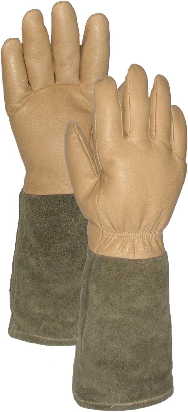 Deluxe Rose Pro's Leather Gauntlet Gardening Gloves, Tan/Green, X-Large Deluxe Rose Pro's Leather Gauntlet Gardening Gloves, Tan/Green, X-Large