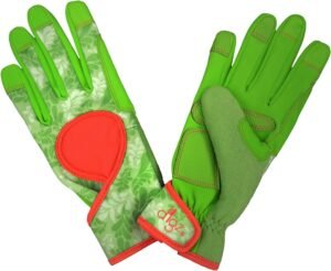 Digz Signature High Performance Women's Gardening Gloves with Touchscreen Capable Fingertips, Green Leaves Pattern, Small