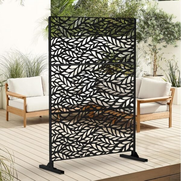 Dolonm 6.3 FT Decorative Fences, Metal Privacy Screen Panels, Indoor & Outdoor Freestanding Privacy Screen, Outdoor Privacy Screens for Patio, Garden, Backyard, Easy Assembly, Black with Leaf