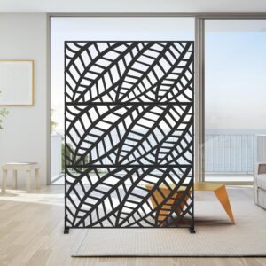 Domi Metal Privacy Screen, Freestanding Outdoor Indoor Divider, Decorative Privacy Screen Panels for Balcony Patio Garden, Leaf-Shaped