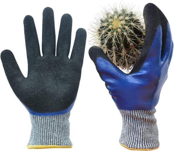 Durable Gardening Gloves for Men, Heavy Duty Nitrile Garden Gloves, Double Coated Work Gloves, Cut Resistant, Puncture Proof, Water Resistant, Touch Screen (Medium)