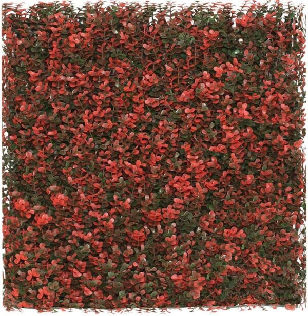 E&K 20" x 20" Artificial Plant Fence Panel Faux Leaves Grass Wall Privacy Screen Panel Decorative for Indoor Outdoor (Buxus-Red, 6 Pcs)