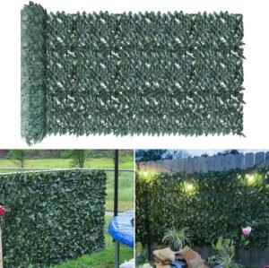 E&K Sunrise 39" x 117" Faux Laurel Leaf Privacy Fence Screen Artificial Leaves Hedge Fence Covering Wall Decoration Panels for Garden Backyard Porch Indoor Outdoor (Dark Green)