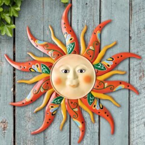 EOORAU Metal Sun Wall Art Decor, 17.3 inch Metal Sun Face Garden Sculptures Statues Wall Art Decorations for Indoor and Outdoor, Room Garden Porch Fence Balcony Patio Decor