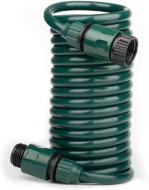 EVA Recoil Garden Hose 15 FT with Nipple QD Fittings, Female and Male ThLightweight and Corrosion Resistant, Retractable Water Hose for Outdoors, Yard, Boats, Car Washing (15FT, Green)