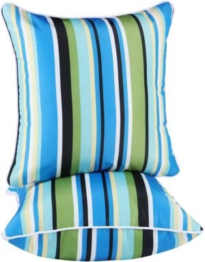 Enipate Inserts Included Outdoor Throw Pillows, Pack of 2 Striped Water Resistance Stuffed Pillows for Patio Furniture Decor 18x18 in