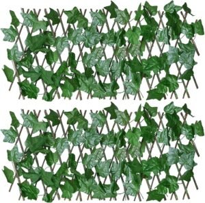 Expandable Fence Privacy Screen 2 Pack Artificial Leaf Faux Ivy Expandable/Stretchable Privacy Fence for Balcony Patio Outdoor,Decorative Faux Ivy Fencing Panel (Single Sided Leaves) Green