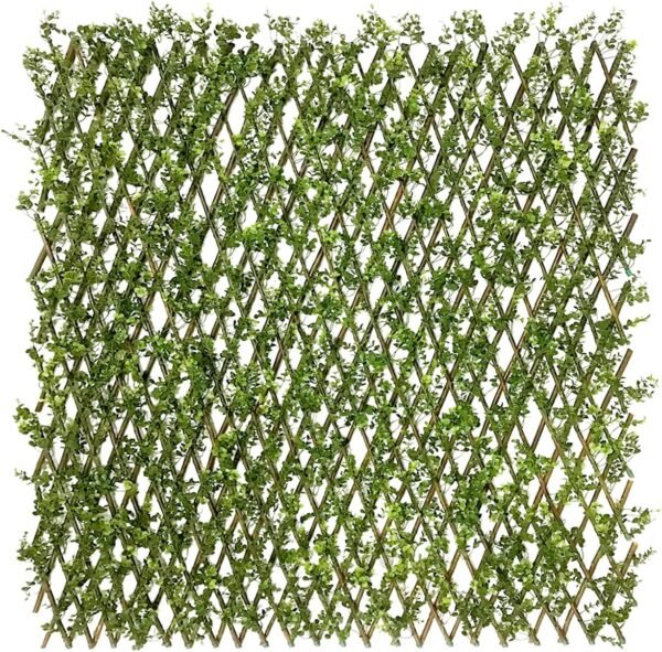 Expandable Fence Privacy Screen, Stretchable Artificial Faux Buxus Hedge Green Leaves Wall Fencing Panel Heavy Duty for Balcony Patio Outdoor, Décor Single Sided 15" x 48" 1pc