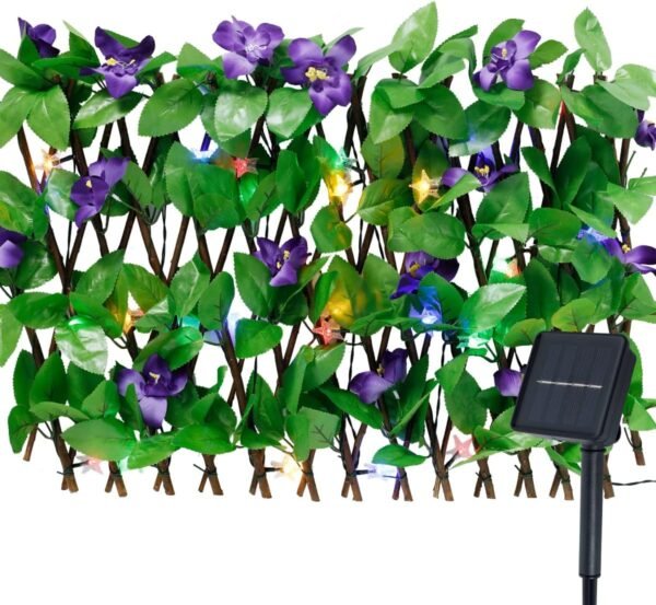 Expandable Fence Privacy Screen for Balcony Patio Outdoor, with Solar Light, Faux Ivy Fence Panel, Backdrop Artificial Hedges Fence Screen, Leaf Decor for Garden Balcony Patio Backyard