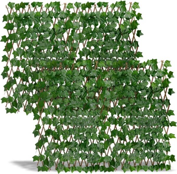 Expandable Fence Privacy Screen for Balcony Patio Outdoor,Faux Ivy Fencing Panel Decorative,2 Pack Artificial Hedges for Garden(2,Single Sided Leaves)