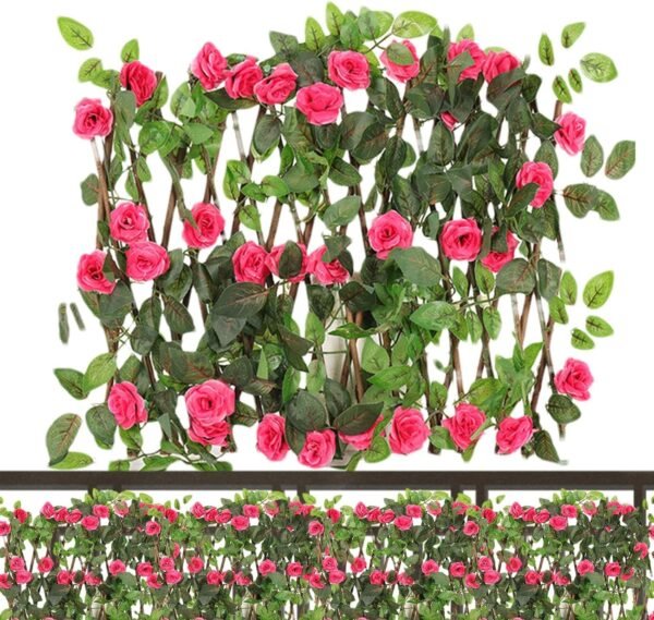 Expandable Privacy Fence Screen - Rose Fence Privacy Screen, Stretchable Faux Backdrop Vines Fence | Decorative Faux Fencing Panel, Decorative Faux Leaves Fence for Balcony