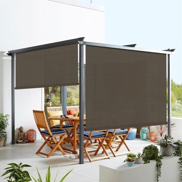 Exterior Roller Shade Blinds Roll Up Shade Privacy Screen for Pergola Balcony Patio Porch Deck Carport 8’ W x 6’ L Brown