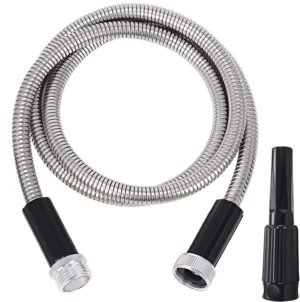 FOXEASE Metal Garden Hose 10 ft - Stainless Steel Water Hose with Adjustable Nozzle, Lightweight, Tangle Free & Kink Free, Heavy Duty, High Pressure, Flexible, Dog Proof