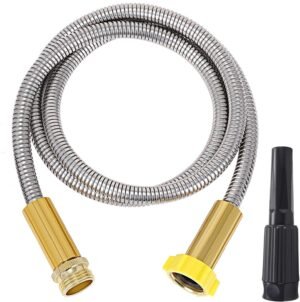 FOXEASE Metal Garden Hose 10FT - Short Hose Stainless Steel Heavy Duty Water Hose with Solid Adjustable Nozzle Portable & Lightweight Kink Free Yard Hose