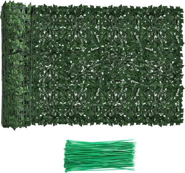 Faux Ivy Privacy Fence Screen Outdoor Expandable Artificial Greenery Roll Fake Hedge Wall Patio Green Plastic Leaf Plant Vine Grass Panels Gate Covering for Garden Yard Balcony (98.4 X 39.4 in)