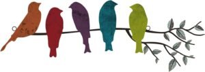 Ferraycle Metal Bird Wall Art Birds on the Branch Wall Decor Leaves with Birds Metal Sculpture Bird Silhouette Metal Ornament Branch Wall Hanging Sign for Balcony Garden Home Decor (Fresh Colors)