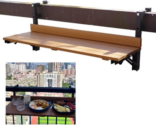 Foldable Table, Outdoor Folding Railing Table for Terrace, Balcony Hanging Table for Multiple Railings for Patio, Balcony and Deck Easy Assembly