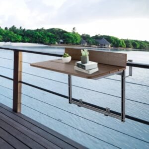 Folding Balcony Hanging Table Outdoor Balcony Bar Table for Railings Adjustable Deck Table for Patio, Garden (LxW) 31.5x14.5in