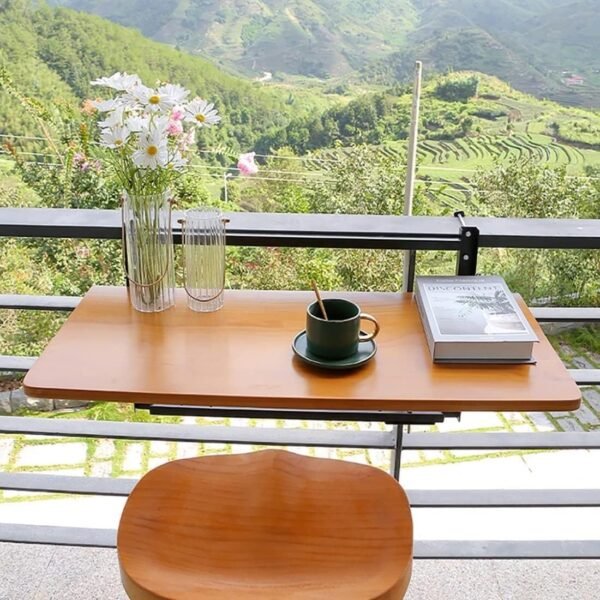 Folding Table Wall Mounted, Balcony Railing Folding Table, Wall Mounted Side Table, Window Sill Guard Rail Book Table for Patio, Balcony and Deck Easy Assembly(80 * 35cm)