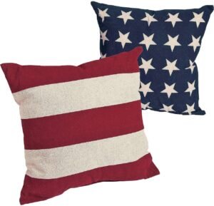 Fun Express 14" x 14" Patriotic Stars and Stripes Decorative Pillow Set, 2 Piece, American and Americana Decor, Great for Memorial Day, 4th of July, Veterans Day and Any Patriotic Event