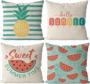 GAGEC Summer Pillow Covers 18x18 Inch Set of 4 Pineapple Watermelon Popsicle Pillows Covers Cool Summer Farmhouse Cushion Case Decor for Sofa Couch