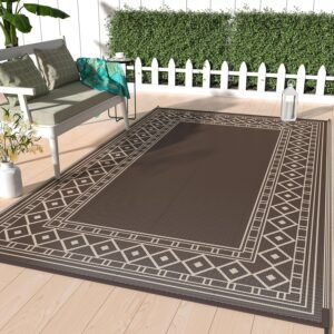 GENIMO Outdoor Rug Waterproof 3' x 5' for Patio, Reversible Plastic Straw Carpet Clearance for Porch, Outside Mat for Entryway, Rv, Deck, Picnic, Camper, Balcony, Beach, Coffee & Beige