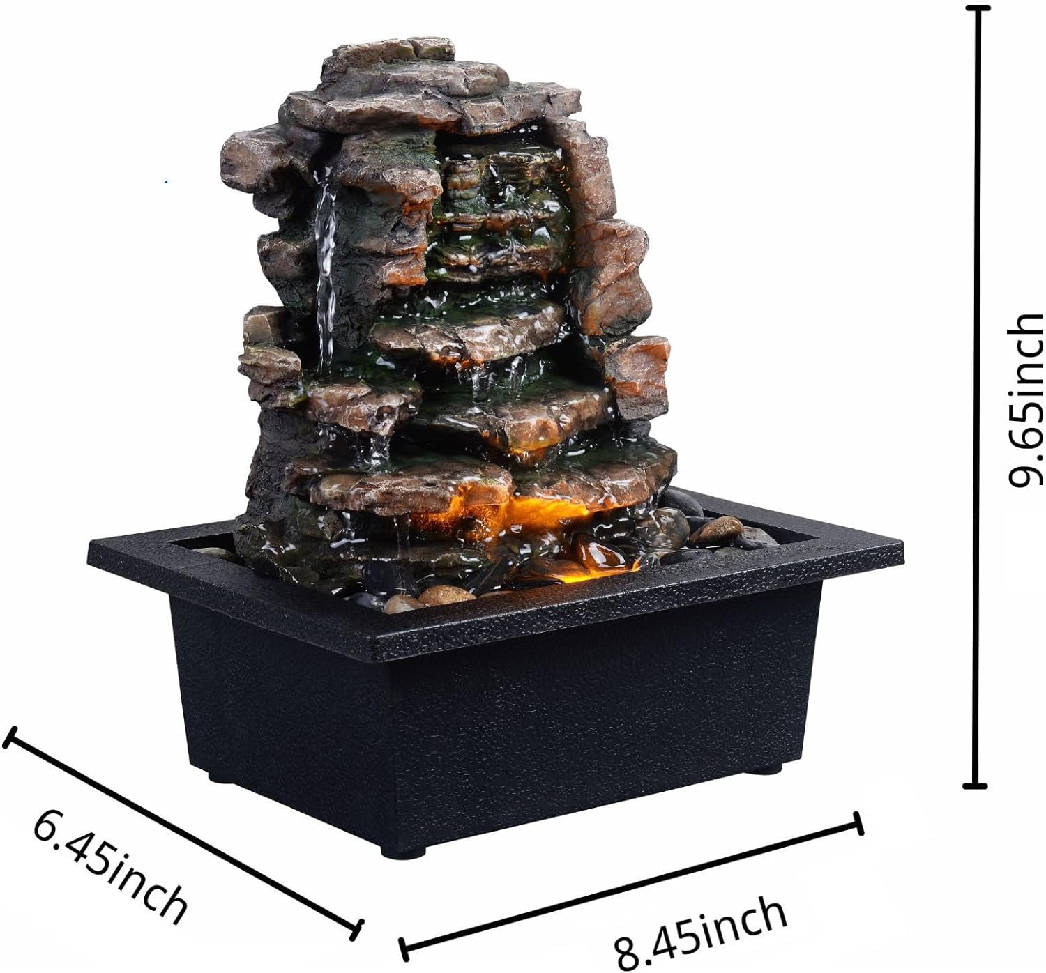 GOSSI Home Décor Waterfall Meditation Fountain Indoor Tabletop Many Natural GOSSI Home Décor Waterfall Meditation Fountain Indoor Tabletop Many Natural River Rocks Decorated Office Home Tabletop Fountion with LED Lights Christmas Decorations