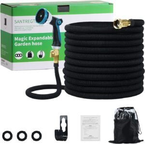 Garden Hose 50 FT with 10 Function Hose Nozzle Heavy Duty Lightweight Retractable Water Hose, 3/4 inch Solid Brass Fittings, Magic durable garden hose (50 FT)