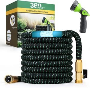 Garden Hose 50Ft Flexible Water Hose with 3/4" Brass Fittings and 8 Function Sprayer Nozzle, Retractable, Kink Free, Collapsible, Lightweight Hose for Outdoors, Yard, Patio…