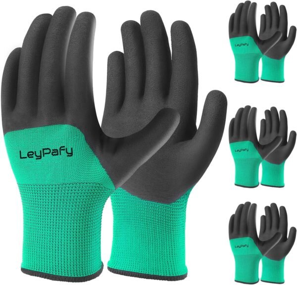 Gardening Gloves Ideal Gift for Women and Men, 3 Pairs Breathable Latex Coated Yard Garden, Outdoor Protective Work Gloves with Grip, Medium Size Fits Most, Black and Green