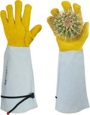 Gardening Gloves Thorn Proof for Rose Pruning & Cactus Trimming, Long Leather Garden Gloves for Women & Men (Medium)