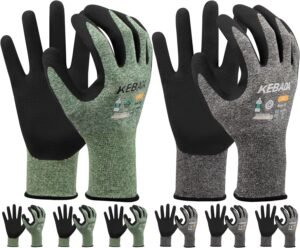 Gardening Gloves for Men, 6 Pairs Breathable Garden Gloves, Foam Latex Coated, Stretchable Knitting General Duty Work Gloves, Made from Recycled PET Bottles,Green & Gray, Large