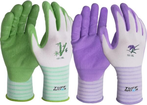 Gardening Gloves for Men & Women. Green & Purple Breathable Nitrile MicroFoam Coating(Pack of 2 pairs)