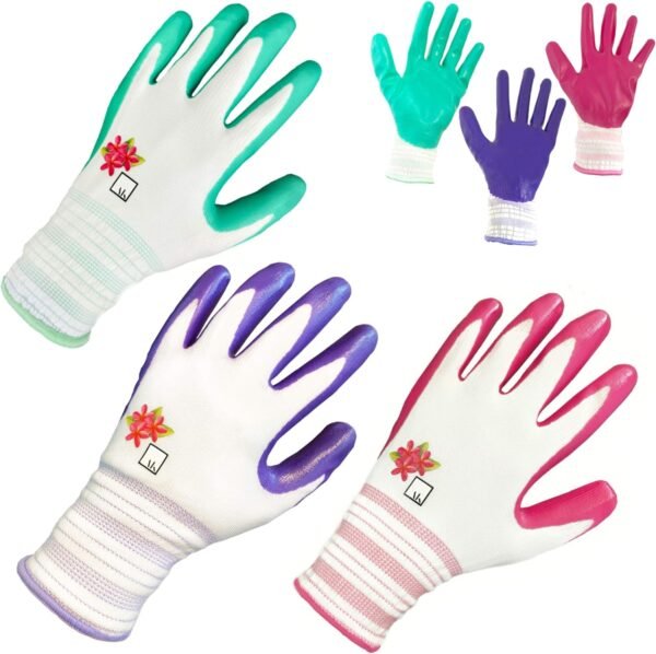 Gardening Gloves for Women - 3 Pairs, Lightweight & Breathable, Nitrile Coating, Flexible & Protective, Machine Washable