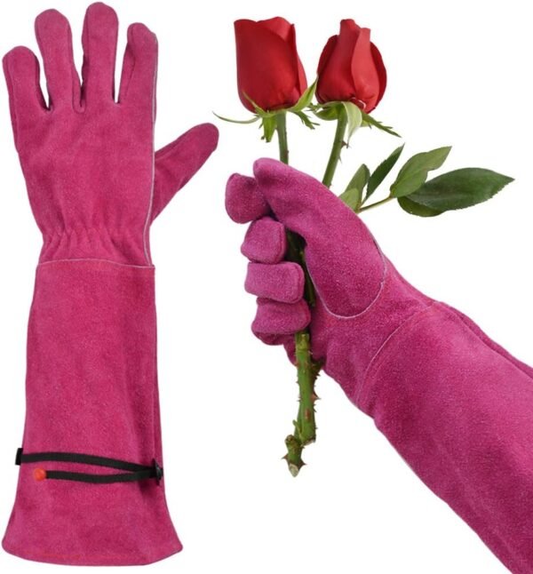 Gardening Gloves for Women, Garden Gloves for Thorn Proof, Professional Rose Pruning Gloves, Long Leather Garden Gloves (Medium, Burgundy Red)