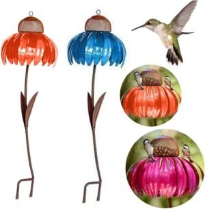 GeRRiT Metal Flower Hanging Bird Feeder Garden Decoration Humming Bird Feeder Pet Food Dispenser Pet Accessories Corridor Balcony Decor (Size : Blue Bird Feeder), 116424