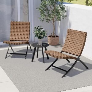 Grand patio 3 Piece Leather Texture Wicker Patio Chairs, Foldable Balcony Furniture Set with Outdoor Lounge Seating and Side Table