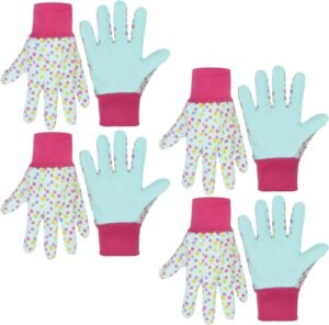 HANDLANDY Kids Gardening Gloves for Age 5-8, Girls Boys Garden Work Gloves (Pink (Dot), Small (Pack of 4))