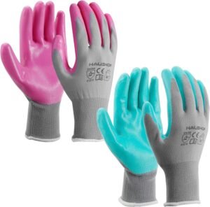 HAUSHOF 6 Pairs Garden Gloves for Women, Nitrile Coated Working Gloves, for Gardening, Restoration Work, Medium, Pink & Green, M