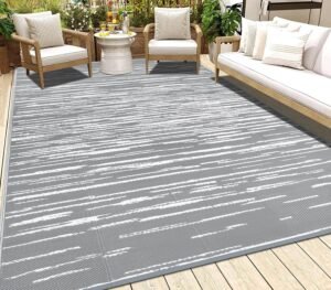 HEBE Outdoor Rug 4'x6' for Patios Clearance Waterproof Patio Mat Plastic Straw Rug Reversible RV Camping Tent Rug Outside Indoor Outdoor Area Rugs for RV,Deck,Beach,Balcony,Camper