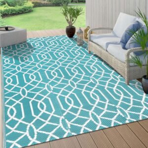 HEBE Outdoor Rug for Patios Clearance 4'x6' Waterproof Reversible Patio Mat Plastic Outside Camping RV Rug Geometric Area Rugs Carpet for RV,Patio,Deck,Balcony,Camper,Porch,Tent