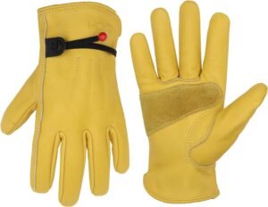 HLDD HANDLANDY Leather Work Gloves, Stretchable Wrist Rigger Glove for Men & Women