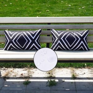 HOMFREEST Black and White Outdoor Pillow Covers 12x20 Waterproof Geometric Boho Pillows Patio Furniture Cushion Case Set of 2