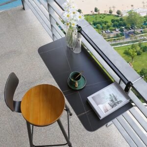 Hanging Table,Folding Table,Balcony Railing Hanging Table,Foldable Table,Outdoor Terrace Garden Adjustable Side Table for Patio, Balcony and Deck Easy Assembly(Black Stand,100 * 35cm)