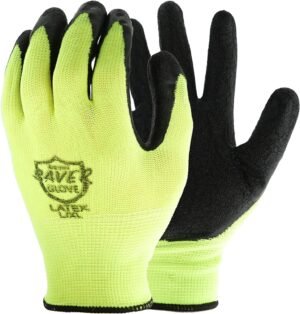 Heavy Duty SAVER Garden Gloves High Visibility Latex Green Work and Gardening Gloves 10 Pairs of Pack