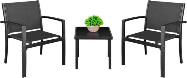 Homall 3 Pieces Furniture Outdoor Patio Conversation Bistro Set Modern Porch Lawn Chairs with Coffee Table for Home and Balcony, 1, Black