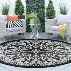 Homcomoda Round Outdoor Patio Rugs 6Ft Waterproof Indoor Outdoor Area Rugs Clearance Reversible Straw Rugs Circle Outdoor Area Rugs for Porch Garden Deck Backyard Balcony